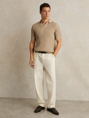 Micro-Cable Open-Collar Cotton-Blend Shirt Light Camel Brown | Men