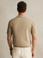 Micro-Cable Open-Collar Cotton-Blend Shirt Light Camel Brown | Men