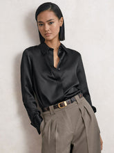 Silk-Satin Concealed-Placket Shirt Black | Women