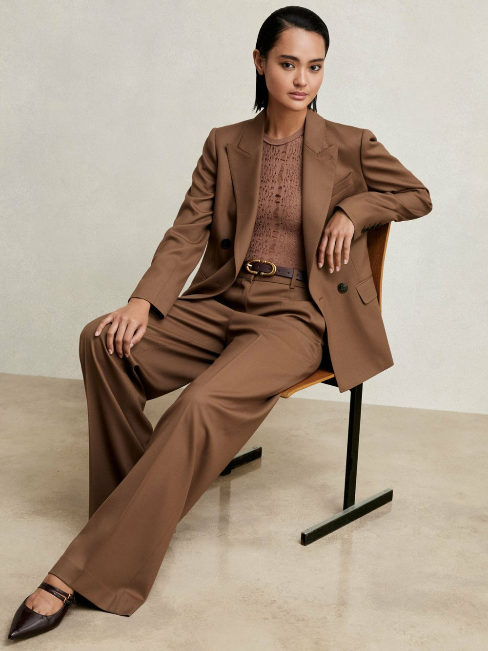 Petite Wool-Blend Wide-Leg Suit Trousers Tan | Women