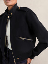 Brushed Wool Epaulette Bomber Jacket Navy | Women