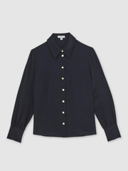Silk Embossed-Button Shirt Navy | Women
