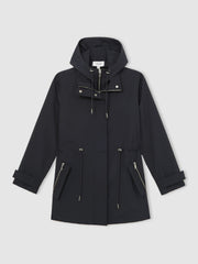 Removable-Hood Rain Coat Navy | Women
