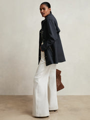 Removable-Hood Rain Coat Navy | Women
