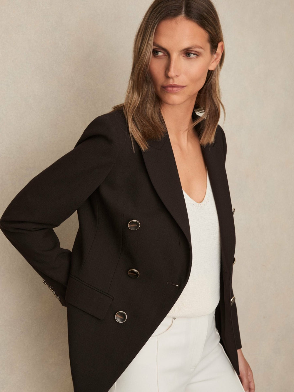 Petite Wool-Blend Double-Breasted Blazer Chocolate Brown | Women
