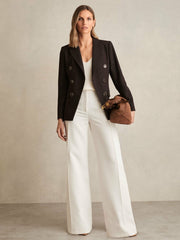 Petite Wool-Blend Double-Breasted Blazer Chocolate Brown | Women