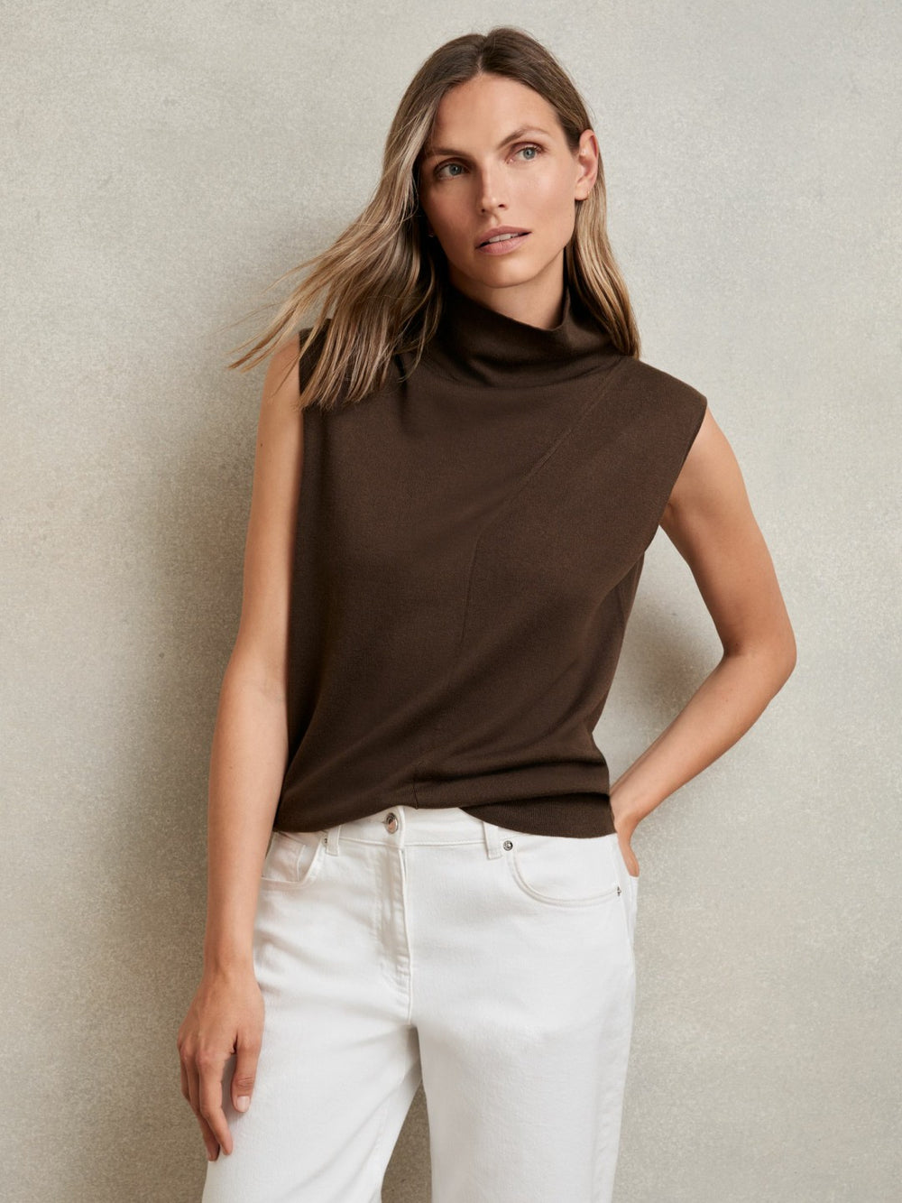 Wool Slouched Sleeveless Top Chocolate | Women