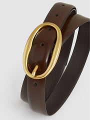 Patent Leather Oval Buckle Belt Chocolate | Women