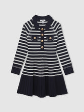 9-13 yrs Button-Detail Stripe Knitted Dress Navy/White | Children & Baby