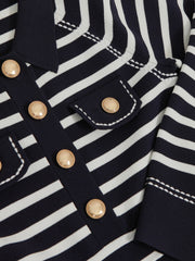 9-13 yrs Button-Detail Stripe Knitted Dress Navy/White | Children & Baby
