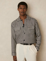 Woven Check Twin Pocket Overshirt Navy/White | Men