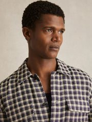 Woven Check Twin Pocket Overshirt Navy/White | Men