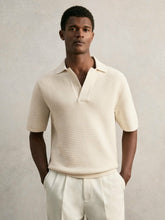 Oversize Textured Polo Shirt Cotton-Blend Off White | Men