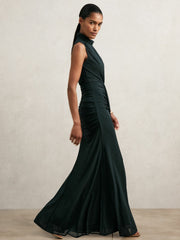Sheer Ruched Maxi Dress Teal | Women