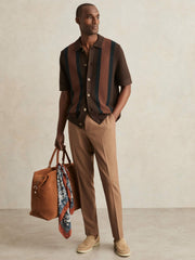 Cotton Textured-Knit Stripe Shirt Brown Multi | Men