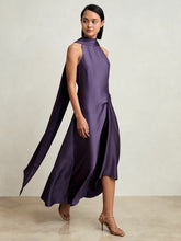 Satin Tuck-Detail Cape Midi Dress Purple | Women