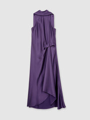 Satin Tuck-Detail Cape Midi Dress Purple | Women