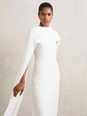Crepe Cape Maxi Dress White | Women