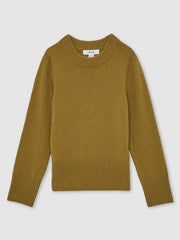 9-13 yrs Wool-Blend Open-Stitch Jumper with Cashmere Khaki Green | Children & Baby