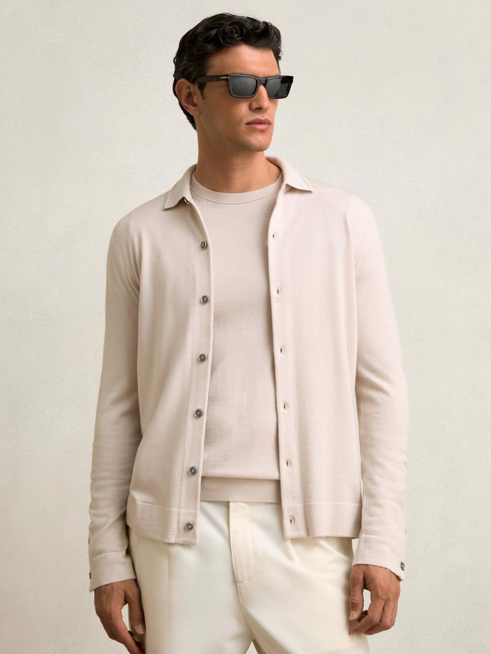Merino Wool Button-Through Cardigan Beige | Men