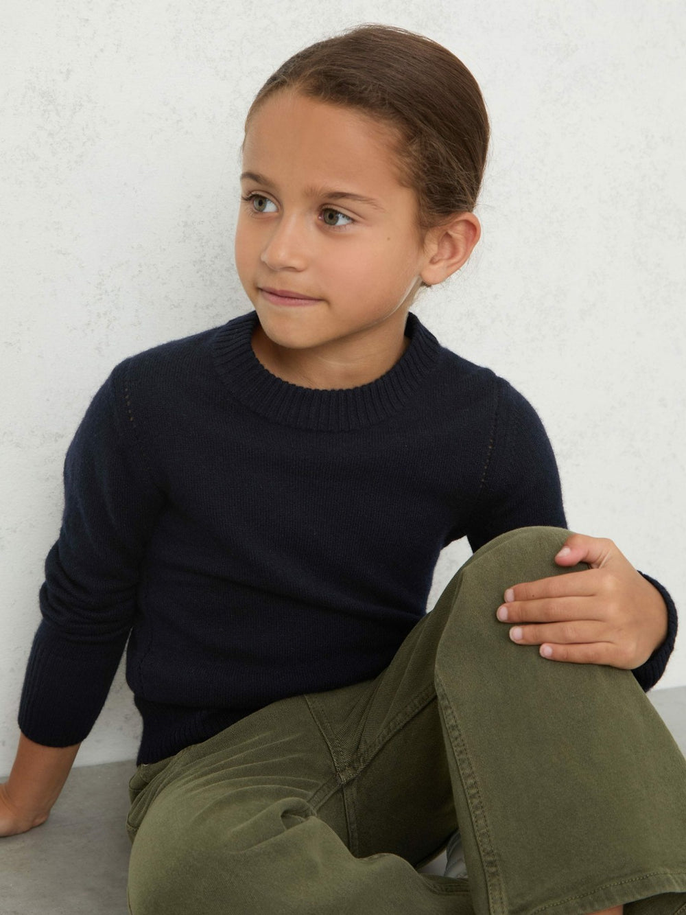 9-13 yrs Wool-Blend Open-Stitch Jumper with Cashmere Navy | Children & Baby