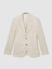 Linen-Cotton Single-Breasted Suit Blazer Slim-Fit Stone | Men