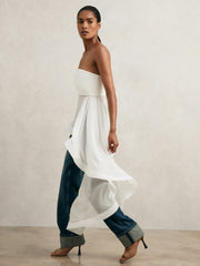 Silk Asymmetric-Ruffle Bandeau Top Ivory | Women