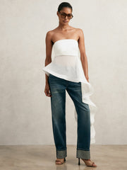 Silk Asymmetric-Ruffle Bandeau Top Ivory | Women