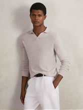 Merino Wool Open-Collar Polo Shirt Wicker Brown Melange | Men