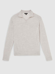 Merino Wool Open-Collar Polo Shirt Wicker Brown Melange | Men