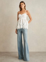 Cotton Cut Out Lace Cami Top Ivory | Women