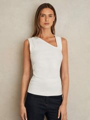 Stretch-Cotton Ribbed Asymmetric Vest White | Women