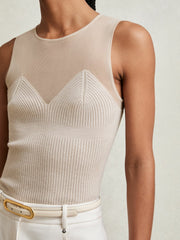 Mesh Rib-Knit Sweetheart Vest Pink Neutral | Women
