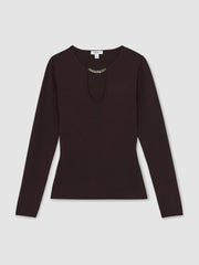 Chain-Detail Keyhole Knit Top Plum | Women