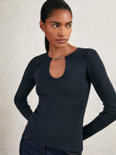 Chain-Detail Keyhole Knit Top Navy | Women