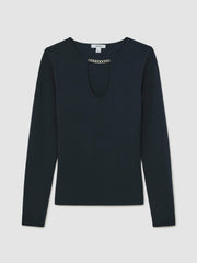 Chain-Detail Keyhole Knit Top Navy | Women