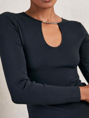 Chain-Detail Keyhole Knit Top Navy | Women