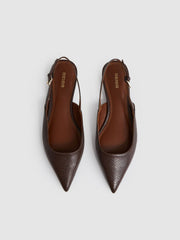 Leather Slingback Ballerina Pumps Chocolate | Women