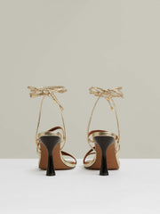 Leather Metallic Strappy Heeled Sandals Gold | Women