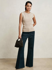 Wool-Blend Necklace-Trim Knitted Vest Neutral | Women