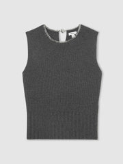 Wool-Blend Necklace-Trim Knitted Vest Charcoal Grey | Women
