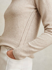 Wool-Blend Open-Stitch Jumper with Cashmere Oatmeal Neutral | Women