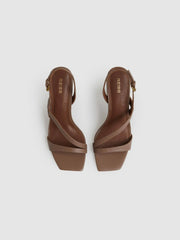 Leather Cross-Strap Heeled Sandals Neutral | Women