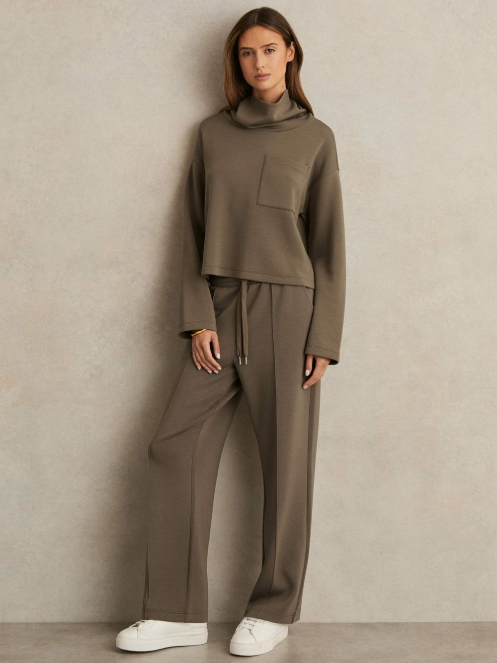Petite Modal-Blend Interlock Wide-Leg Joggers Khaki Green | Women