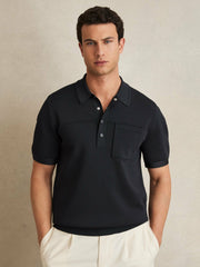 Press-Stud Seam-Detail Polo Shirt Navy | Men