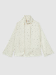 Satin Polka Dot Tie Neck Blouse Ivory | Women