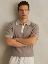 Micro-Cable Half-Zip Polo Shirt Light Taupe Brown | Men