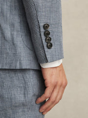 Slim Fit Single Breasted Linen Check Suit Blazer Soft Blue | Men