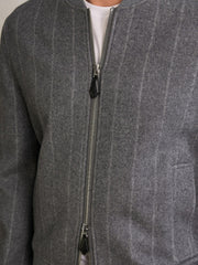 Wool-Blend Chalk-Stripe Bomber Jacket Grey | Men