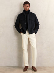 Wool Blend Twin Pocket Zipped Jacket Navy | Men